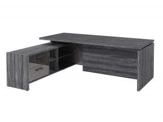 Стол руководителя с опорной тумбой Festus FB-121L.GG 2100x1800x750 (Древесина Графит/Камень Пьетра Гриджиа черный)