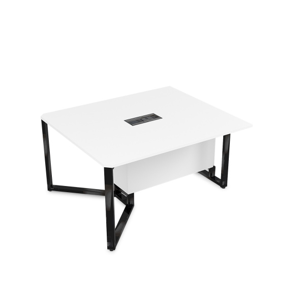 16СКН.164 Стол-квадрат бенч, начальный модуль  (1400x1600x750) (Белый Премиум | Черный Глянец)